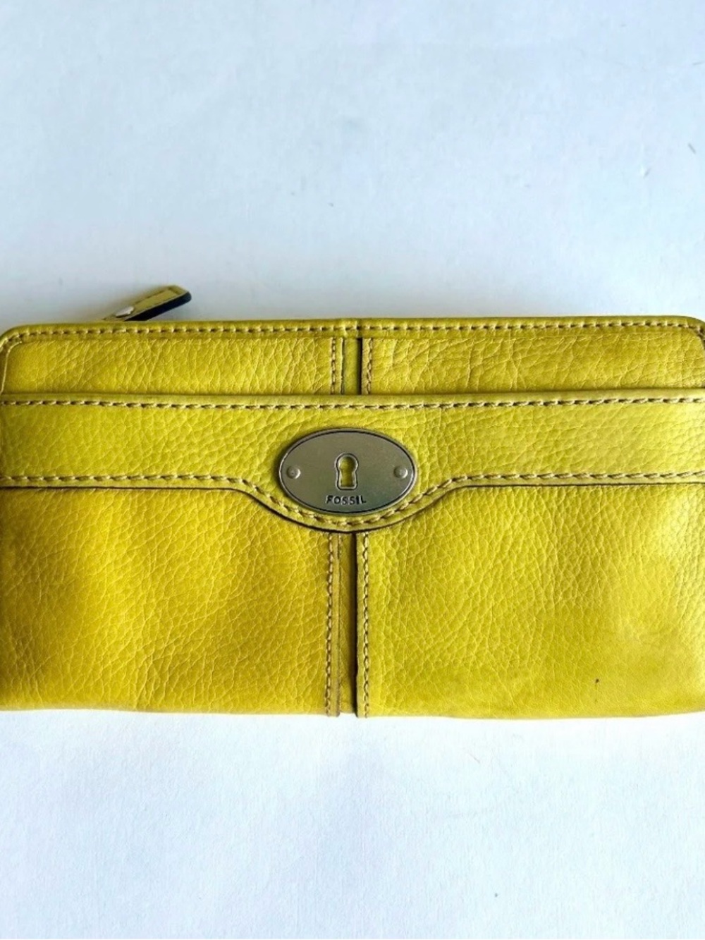 Fossil Yellow Genuine Leather Zip Closure Wallet